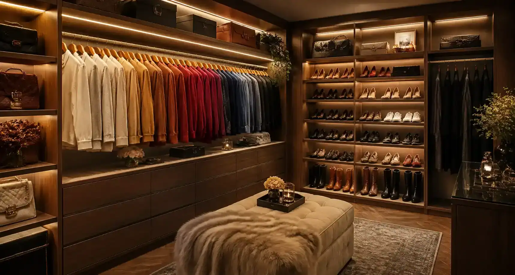Dressing organisé avec cintres en bois