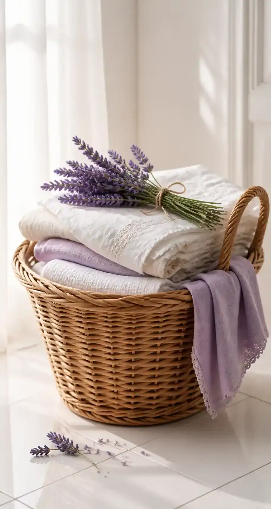 Panier en osier rempli de linge propre