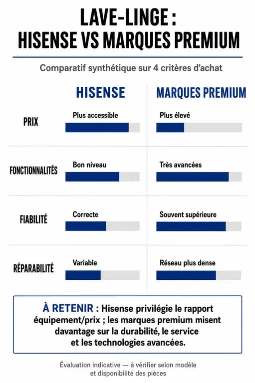 Comparatif lave-linge Hisense vs marques premium : prix, fiabilité et fonctionnalités