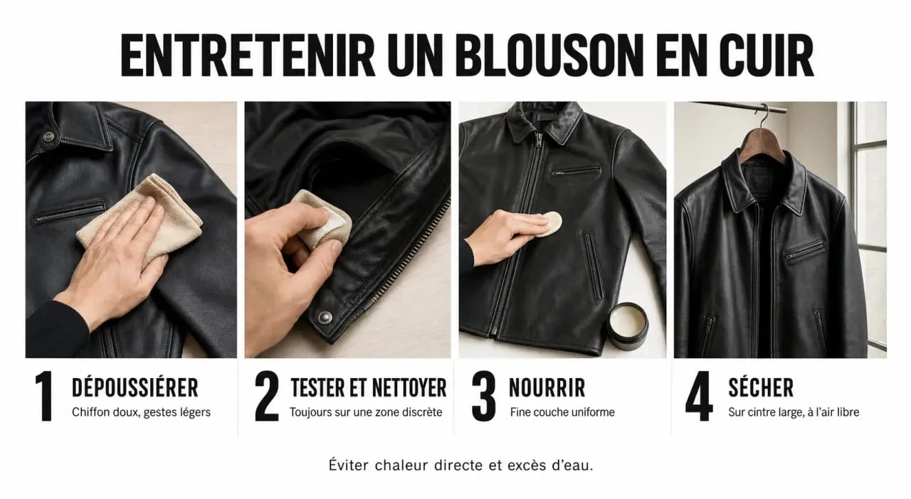 Cuir entretien blouson : gestes de nettoyage, nourrissage et protection d’une veste en cuir