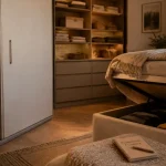 Chambre et rangement : lit coffre, armoire et dressing d’angle