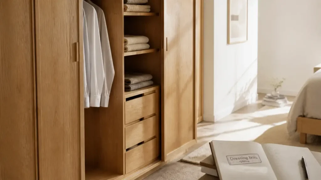 Dressing bois massif ou placage : le choix qui change la pièce, le rangement et le budget