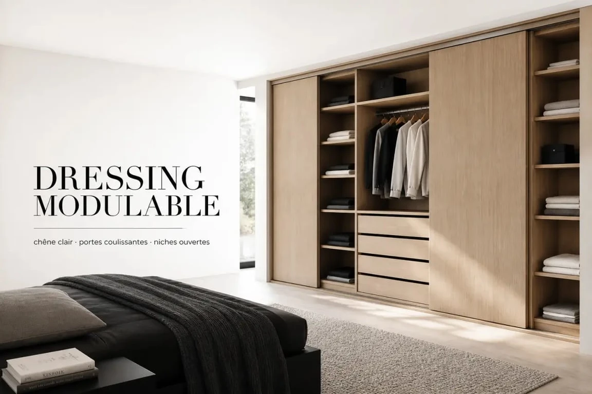 Dressing bois modulable en chambre contemporaine