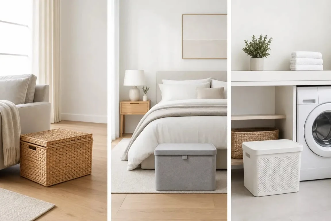 Panier de rangement avec couvercle en situation dans un intérieur moderne