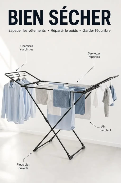 Bon usage du gifi etendoir a linge au quotidien avec linge bien réparti