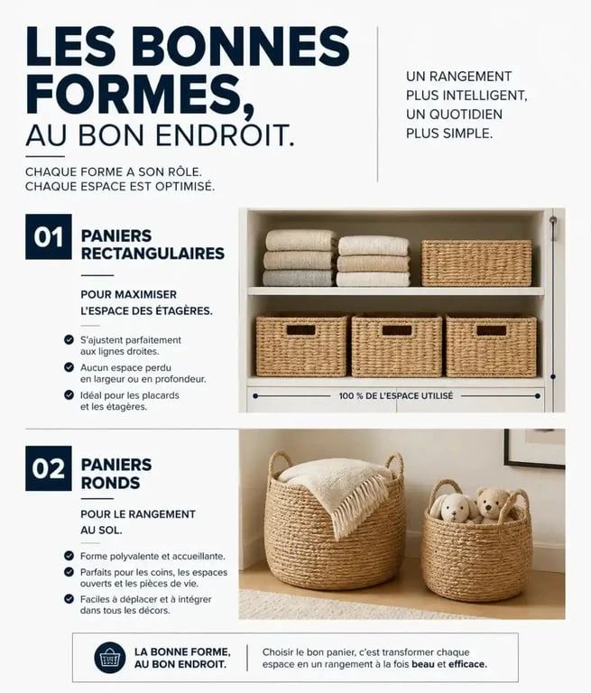 Guide des formes de paniers de rangement pour optimiser l'espace