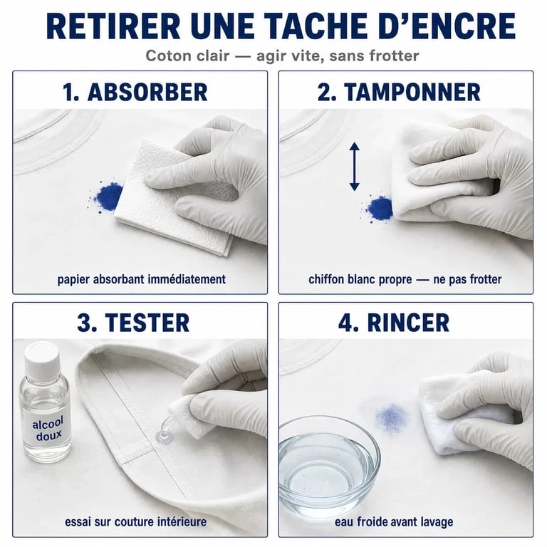 Guide visuel pour enlever une tache d encre sur tissu étape par étape