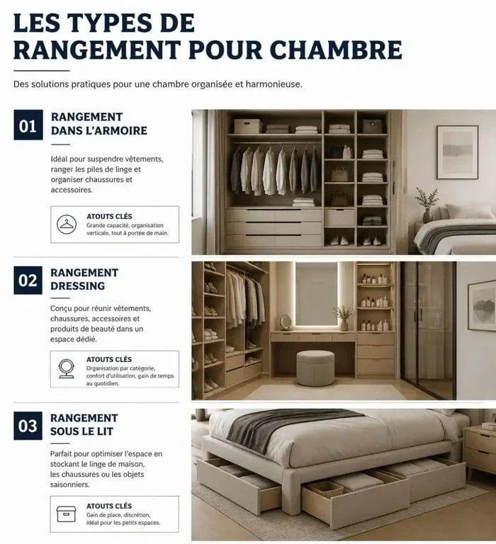 Types de meubles pour chambre et rangement