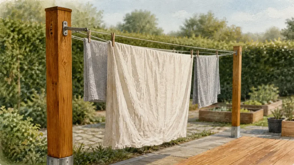 Étendoir à linge extérieur en bois : capacité, installation, résistance, que vérifier avant d’acheter ?