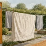 ÉTENDOIR À LINGE EXTÉRIEUR BOIS : câbles et supports, linge suspendu au jardin