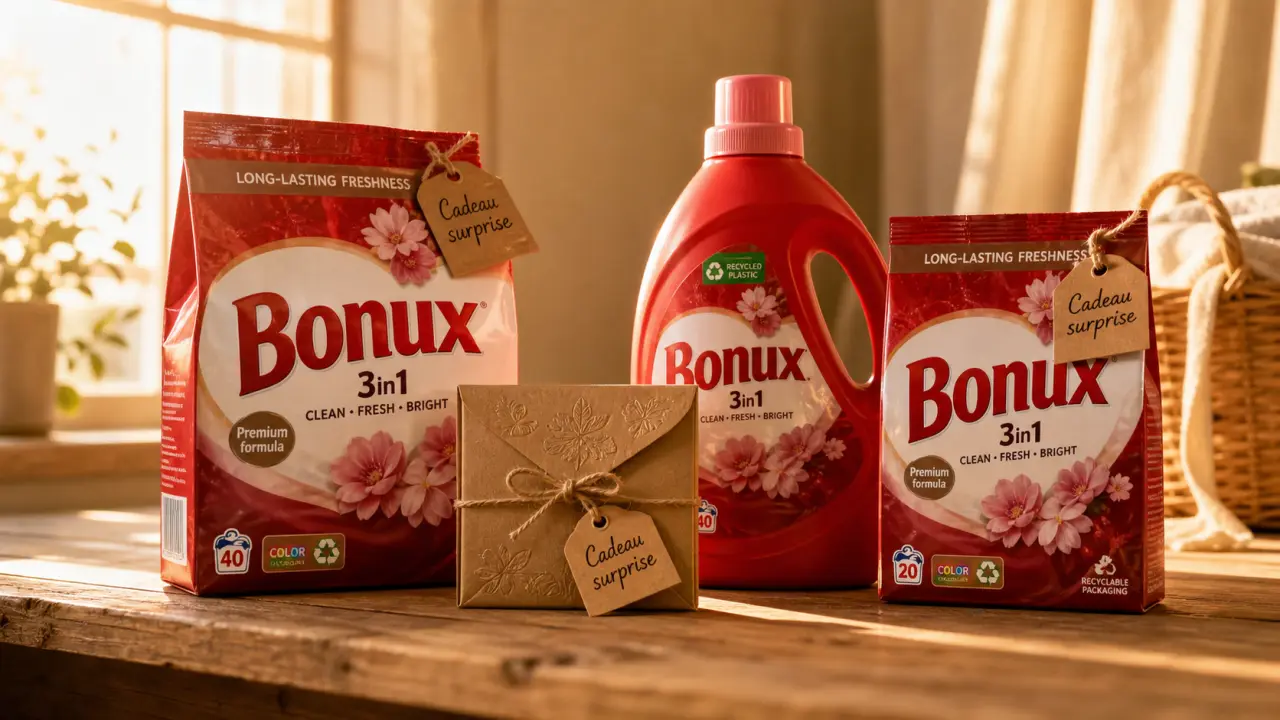 Lessive Bonux poudre et liquide avec cadeau surprise