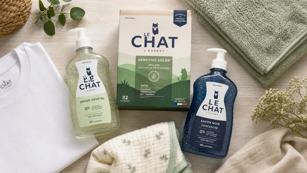Lessive Le Chat bébé, peau sensible, couleurs et laine