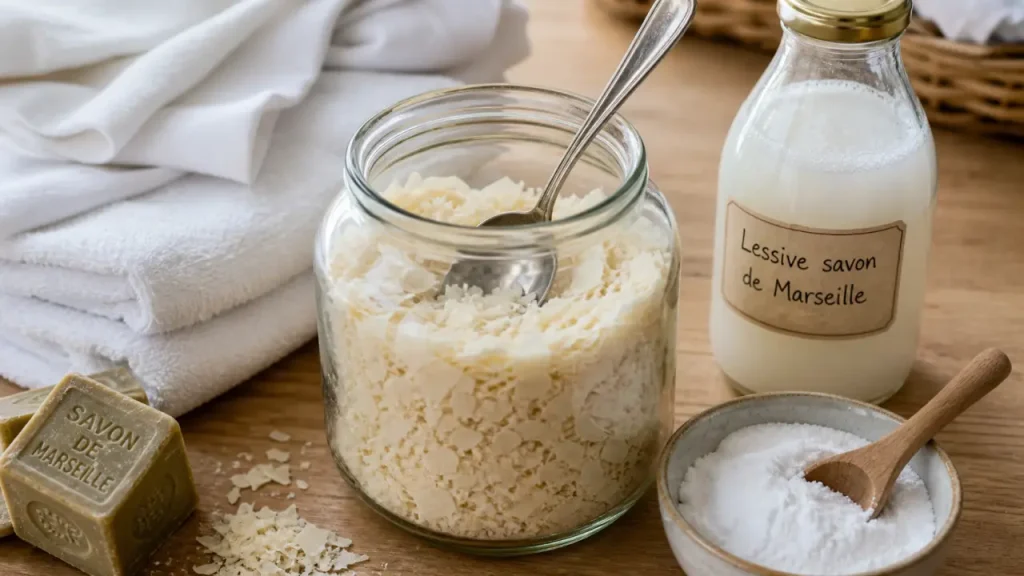 Lessive savon de Marseille : les erreurs qui la font déphaser, et la recette simple en 1 L et 30 g