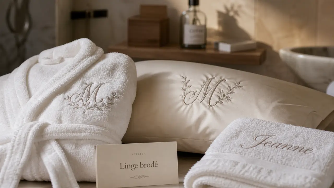 Linge de maison personnalisé broderie monogramme en salle de bain