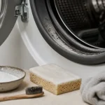 Nettoyer le joint de la machine à laver, joint noirci au hublot, pâte bicarbonate et brosse