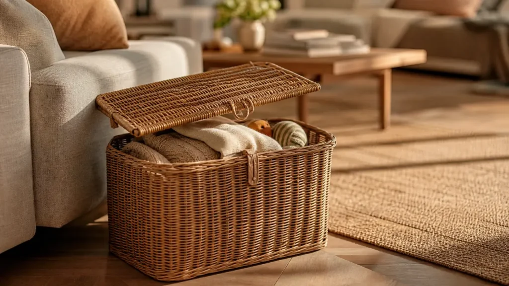 Paniers de rangement avec couvercle : cacher le désordre sans alourdir la déco