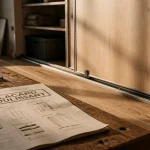 Placard coulissant installé : rail au sol et portes coulissantes