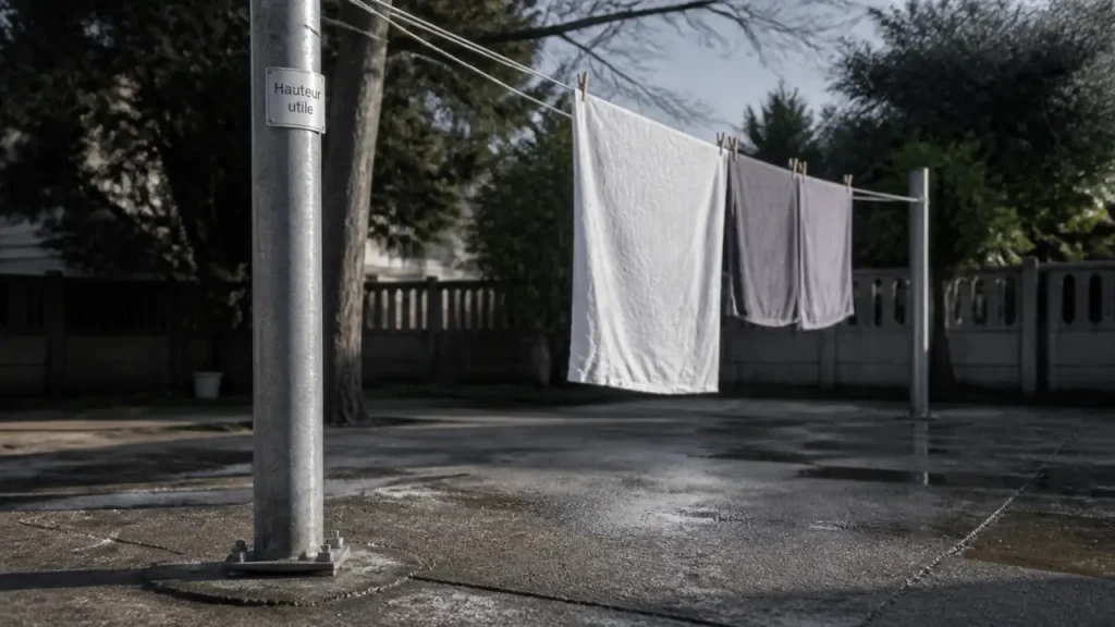 Poteau pour étendoir à linge : béton, scellement et 4 fils pour une installation stable