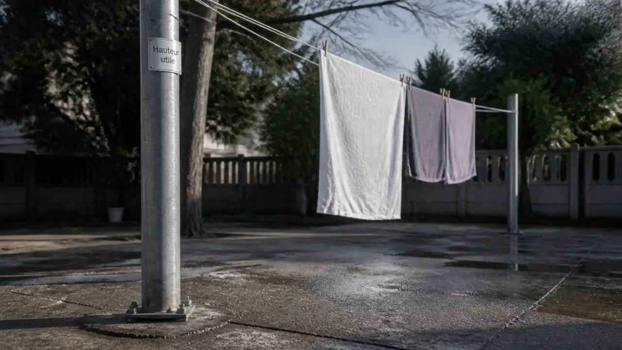 Poteau pour étendoir à linge scellé en béton, 4 fils