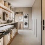 Aménagement arrière-cuisine buanderie : linge trié, buanderie organisée, provisions rangées