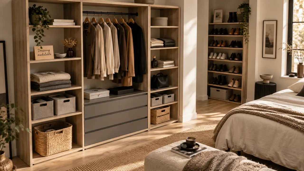 Dressing modulable 60 cm : penderie confortable dans un dressing ouvert