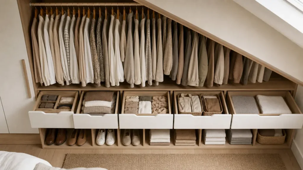 Dressing sous pente : 4 zones à organiser pour gagner de la place