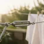Fil pour étendoir à linge extérieur : câble inox gainé PVC tendu avec tendeur