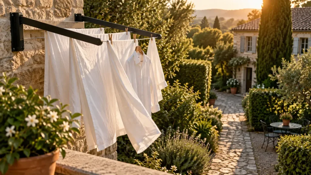 Un étendoir à linge extérieur bien pensé libère le jardin sans l’encombrer