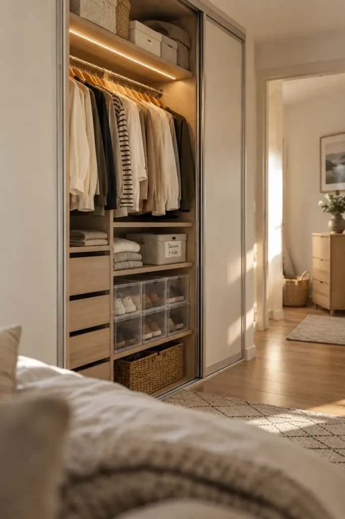 Petit dressing : 60 cm de profondeur pour ranger sans alourdir la chambre