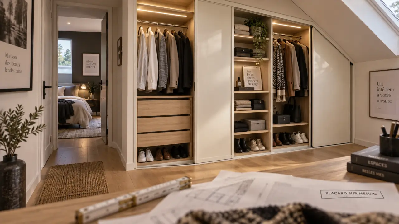 Placard sur mesure 120 cm sous pente, porte battante