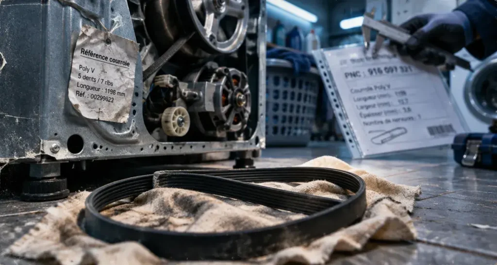 La bonne courroie de sèche-linge se vérifie avec le modèle, le PNC et le profil