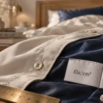 Linge de lit haut de gamme : percale mate beige et satin coton bleu nuit