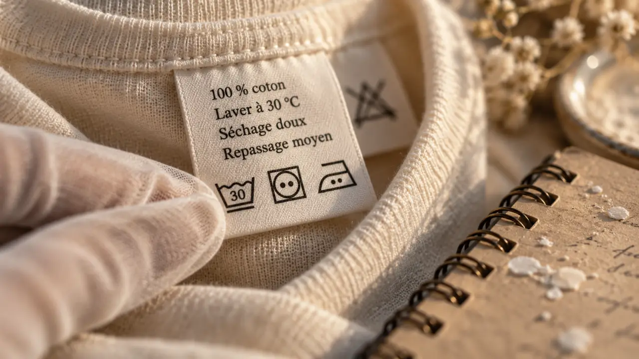 Symbole seche linge : étiquette d’entretien avec points et croix